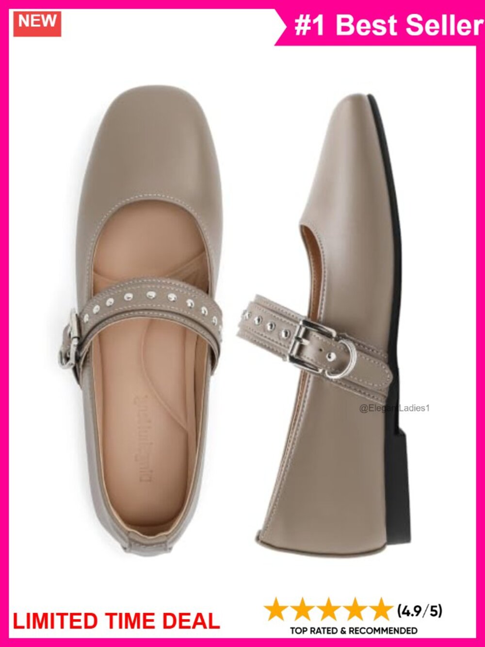Mary Jane Flats Square Toe Ankle Strap Ballet Flats Faux Leather